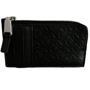 NWOT CALVIN KLEIN Black Leather CK Embossed Card Holder